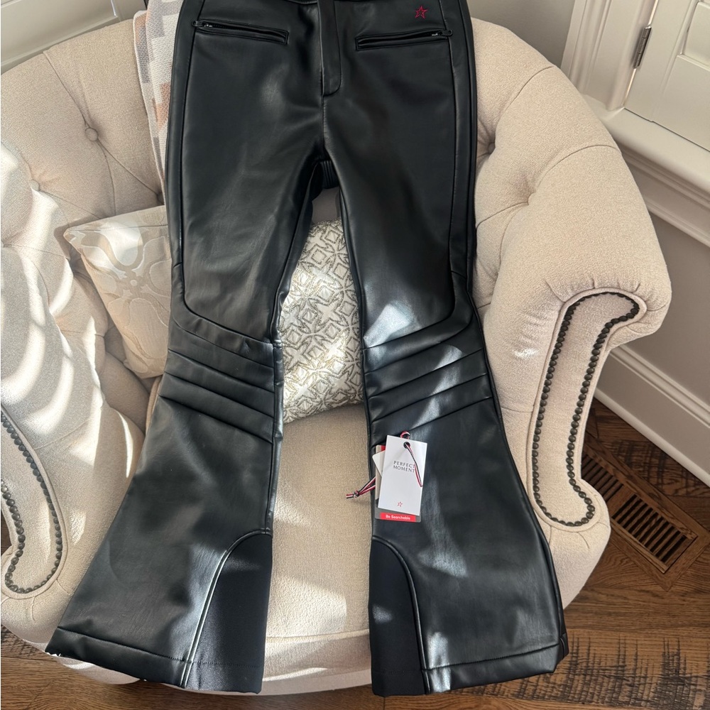 Perfect Moment Black Flare Leather Ski Pants